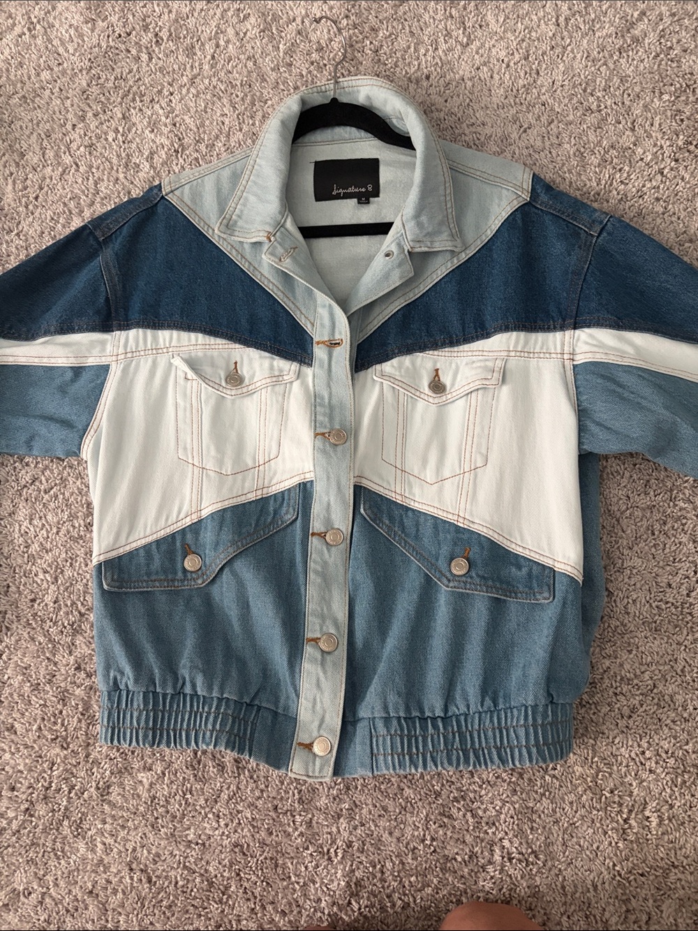 Signature8 Colorblock Jean Jacket in Light, Medium & Dark Blue - Picture 7 of 8